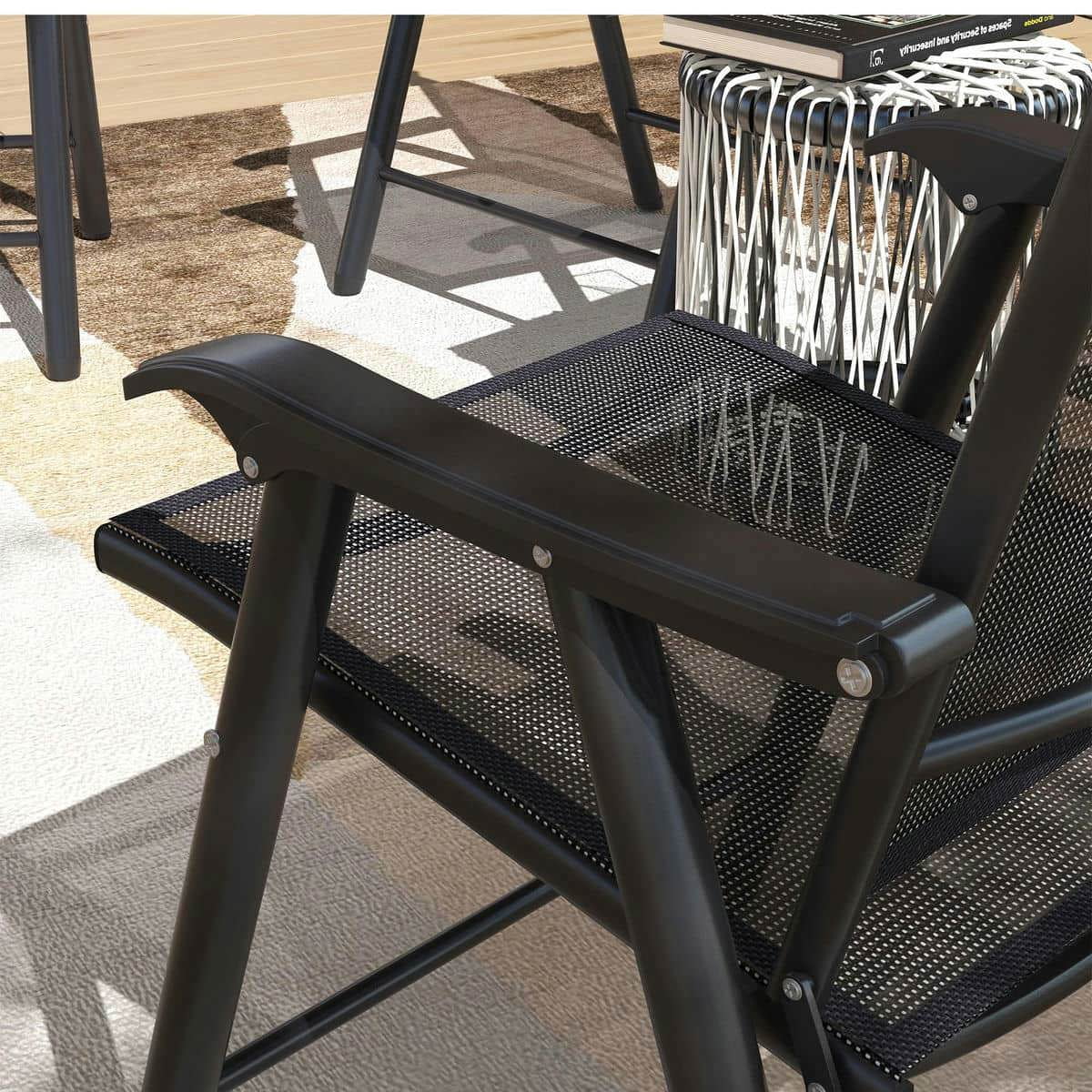 YYAo Folding Chair, Outdoor Lawn Chair,Set of 4 Outdoor Folding Chairs, Stackable Patio Dining Chairs with Armrests, Gray