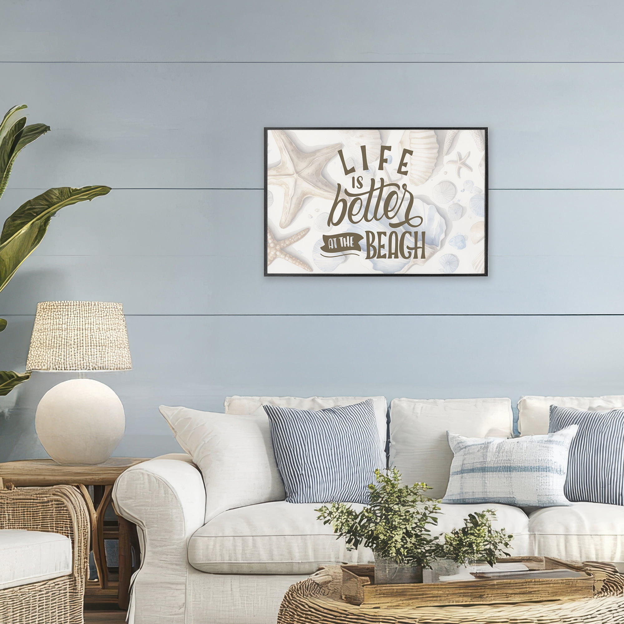Stupell Industries Better At Beach Seashells Black Framed Giclee Art, design by Kim Allen