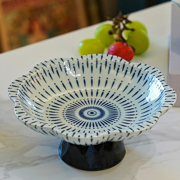 TUWABEII Décoration Intérieure Liquidation Assiettes Hautes en Céramique Peintes à la Main Bleu et Blanc Chinois pour Fruits Délicates Pâtisseries Thé Plateau à Pied Haut Assiettes pour Noix et Fruits Assiettes pour Dim Sum