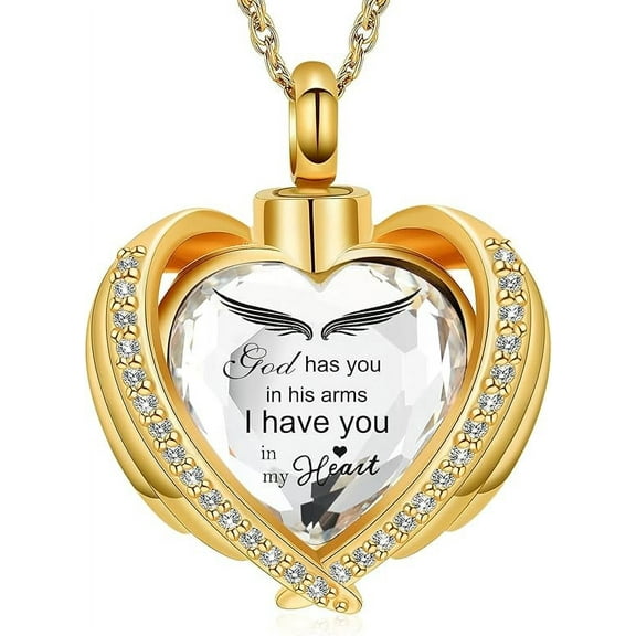 Birthstone Cremation Jewelry Angel Wing Heart Urn Ashes Necklace for Women Wing Heart Urn Pendant Crystal Birthstone Urns for Human Ashes Memorial Locket