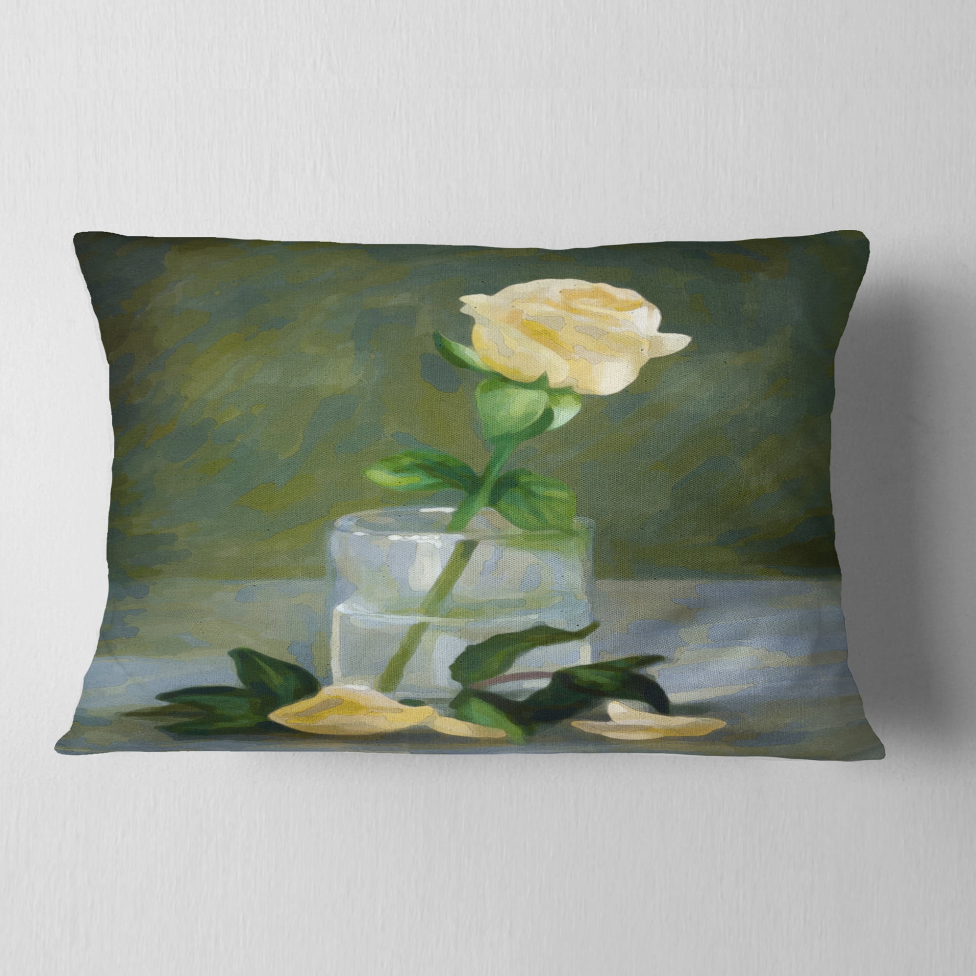 Designart Rose Flower in Glass Watercolor - Floral Throw Pillow - 12x20
