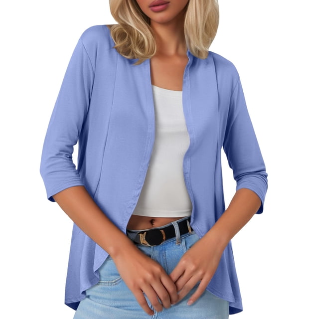 Women Cardigan Three Quarter Sleeve Solid Color Soft Elastic Casual All Occasions Wear