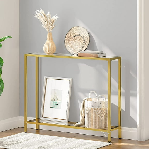 HOOBRO 39.4" Modern Gold Console Table Tempered Glass Sofa Table Hallway GD04XG01