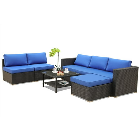 Patio Sofa Rattan Furniture Garden Wicker Couch 7pcs Outdoor Sectional Seating Deck Conversation Set Outside Porch Chairs W Coffee Table Black