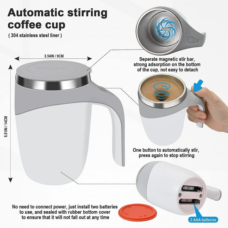 DaaSiGwaa Rechargeable Self Stirring Mug - Magnetic Electric Auto Mixing  Stainless Steel Cup for Office/Kitchen/Travel/Home Coffee/Tea/Hot