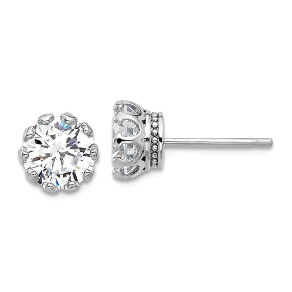 925 Sterling Silver Rhodium Plated Cubic Zirconia Crown Post Earrings 7.5x7.8mm Wide Stud Earring for Women