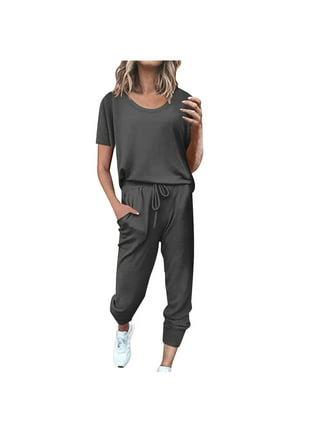 BODY Womens Black Two Piece Jogger Suit Set Short Sleeve Tight