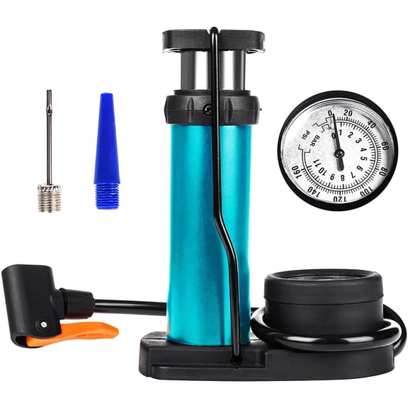 Addmotor Bike Pump, Mini Bicycle Foot Pump with Pressure Gauge, Bicycle Floor Pumps, Bike Tire Air Pump, Blue