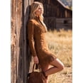 thumbnail image 2 of Long Sleeve Stretch Faux Suede Moto Dress Fringe Tassel Detailing Nashville Concert, 2 of 8