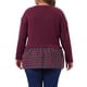 thumbnail image 3 of Tops de mujer plus size Agnes Orinda, blusa básica de manga larga con cuello redondo, peplum de patchwork a cuadros, color burdeos, talla 4X, 3 of 6