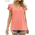 thumbnail image 2 of BadPiggies Casual Summer T-Shirts Women Ruffle Short Sleeve Tops V Neck Tunic Tee Blouse Loose Fit (L, Pink), 2 of 5