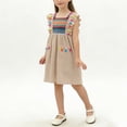 thumbnail image 2 of HAOTAGS Girls Dresses,Boho Mini Pocket Shift Sleeveless Cap-Sleeve Summer Flutter Dress Khaki 4-5, 2 of 8