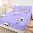 thumbnail image 4 of Feelyou Kawaii Skeleton Bed Sheets, Cute Gothic Cartoon Full Size Sheets, Lavender, 4-Piece, 1 Flat Sheet, 1 Fitted Sheet and 2 Pillowcases, 4 of 5