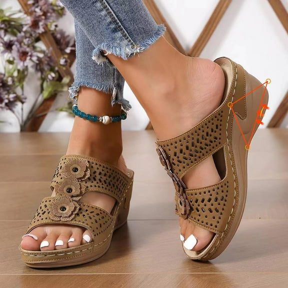 Sandals for Women Women's Summer Leisure Comfortable Rhinestone Flower Wedges
