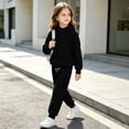 thumbnail image 6 of BRGZLK Girls Sweatsuit Sets Fall Clothes 2026 Casual Comfort Solid Color Long Sleeve Hooded Pollover Sweatshirt and Wide Leg Sweatpants Tracksuit Teen Trendy Clothes Black 6-7 Years, 6 of 8