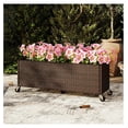 thumbnail image 2 of Wicker Raised Garden Bed with Wheels, 38”x12”x14”, Rectangular Garden Planter Box w/PE Rattan, Liner Fabric, Wicker Patio Elevated Raised Bed for Vegetable Flower Porch Balcony, 2 of 6