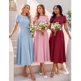 thumbnail image 5 of Merokeety Womens Summer Dresses Crewneck A Line Pleated Flowy Midi Dress With Pockets Wine M, 5 of 6