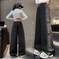 thumbnail image 4 of JLMSPLWG Girls Wide Leg Jeans with Pink Bows Kids Preppy High Waist Pants Tween Girls Vintage Cute Loose Trendy Jean Teen Girls Gradient Color Baggy Denim Jean with Pockets Girl Clothes, 4 of 6