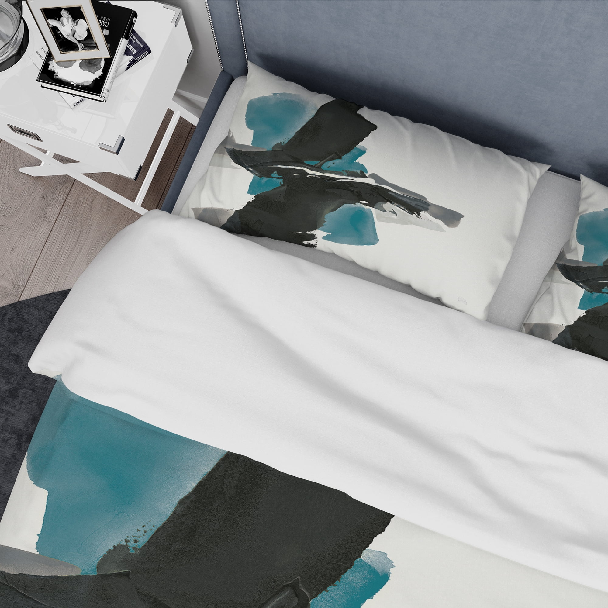 Designart 'Geometric Black and Teal IV' Geometric Duvet Cover Set