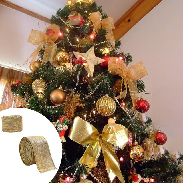 Christmas Decorations for Tree,Christmas Ribbon for Tree,New Gold Glitter Cloth Christmas Ribbon Gold Powder Decorative Bow Material Christmas Side Weaving Ribbon Decoration,Gold Christmas Decorations