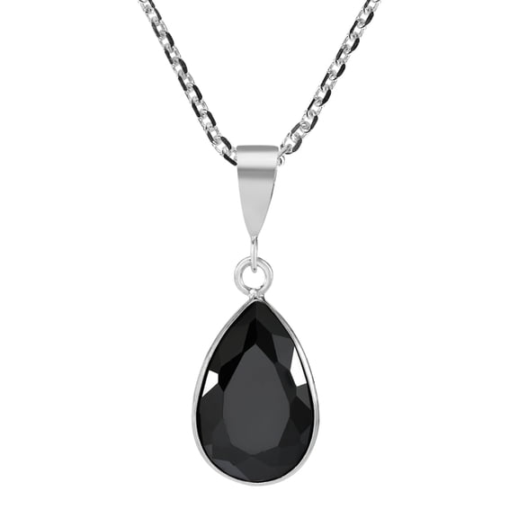Sophisticated Teardrop Black Cubic Zirconia Sterling Silver Pendant Necklace