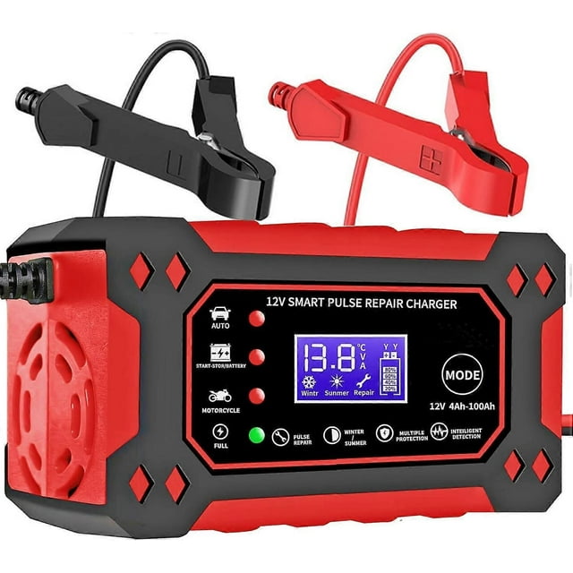 12V 6-Amp Car Battery Charger, Trickle Charger and Maintainer, Smart Fully Automatic Battery Charger w/Temperature Compensation, Battery Pulse Repair