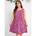 thumbnail image 5 of SHOWMALL Plus Size Sleeveless Summer Dress for Women, Keyhole Cutout Pleated Neck Purple Wildflower Cluster 3X A-Line Dress with Pockets, Soft Casual Sun Dress, 5 of 6