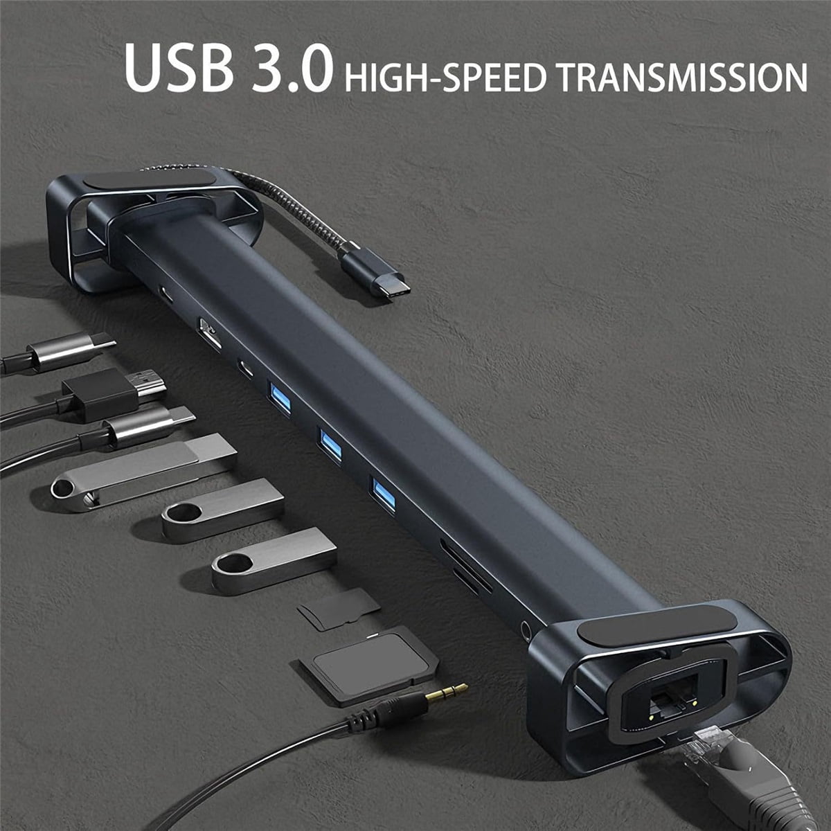 10 in 1 USB C Hub Dock AUX HD-compatible , Laptop Docking Station Folding Tilt Stand Triple Display USB C , 4K, PD 100W, USB 3.0, TF, SD, Audio, RJ45 for MacBook & Windows