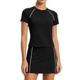 thumbnail image 2 of Sentmoon Ensemble 2 Pcs Jupes pour Femmes Taille Haute Jupes Courtes pour Femmes Douces et Confortables Couleur Unie Manches Courtes Col Ras du Cou Coupe Régulière Jupe de Golf pour Usage Quotidien Décontracté P-2TG, 2 of 7
