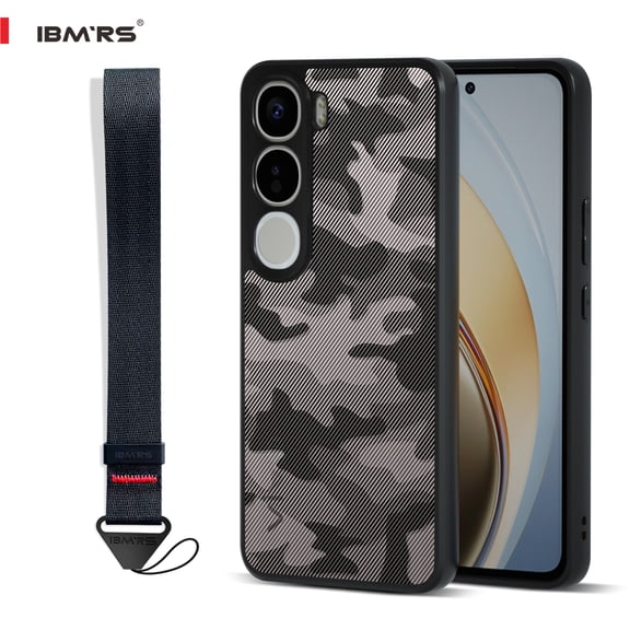 (Comes with wrist strap)IBMRS for vivo V40 Lite Case,Non-Yellowing Shockproof Phone Bumper Cover, Anti-Scratch Clear Back- Black camo