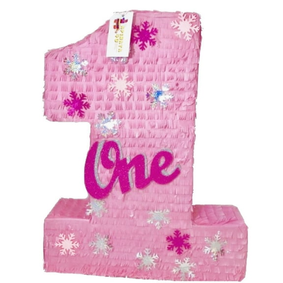 APINATA4U 20'' Tall Pink Number One Piñata with Snowflakes