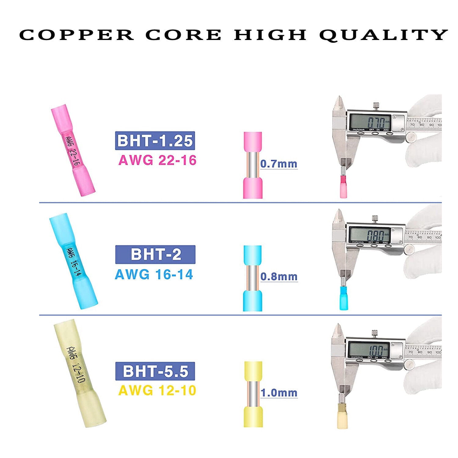 200PCS Waterproof Heat Shrink Butt Wire Splice Crimp Connector Terminal 22-14AWG