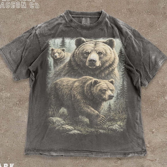 NODB Retro Grizzly Bear Shirt, Vintage Nature Graphic Tee For Men Women, Grunge Wildlife T-Shirt, National Park Top, Forest Rustic Tee Gift DARK HEATHER Unisex S-5XL Hot Trending Shirt