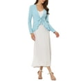 thumbnail image 2 of Allegra K Women's Dressy Cardigan Sweaters Tie Front Draped Ruffle Knit Cardigans XS Sky Blue, 2 of 6