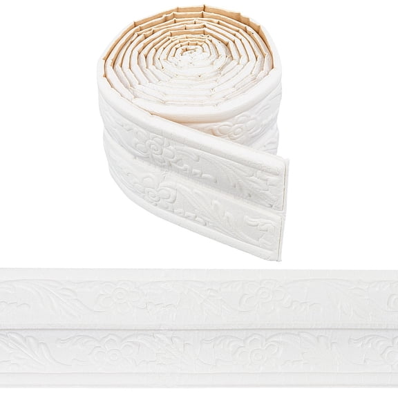 90.5x3.46in White Molding Trim Self Adhesive Vintage 3D Printing Foam Peel and Stick Flexible Wallpaper Border Wall Edging FoamDIY