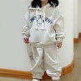 thumbnail image 5 of Wavsuf Spring And Summer Cute Print Girls Long Sleeve Comfy Long Sleeve Hooded Set Blouses And Pants Gray Size 130, 5 of 7