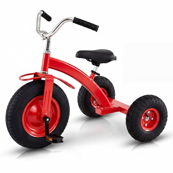 Costway Kids Toddler Tricycle with 15 Inch Inflatable Rubber Tires, Adjustable Seat & Handlebar Aged 3 Red