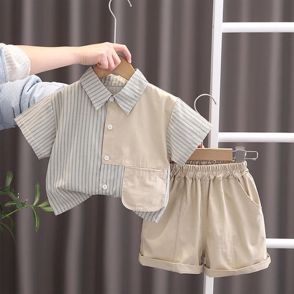 Shirt Sets for Boys & Girls with Pockets 0-6 Years 2 Piece Outfits Toddlers Kids Lightweight Stripe Short Sleeve Shirts and Shorts Set