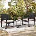 thumbnail image 2 of KROFEM 3-Piece Patio Bistro Set, All-Weather, Outdoor Wicker Furniture with Tempered Glass Table and Waterproof Cushions for Porch, Balcony, Beige, 2 of 7