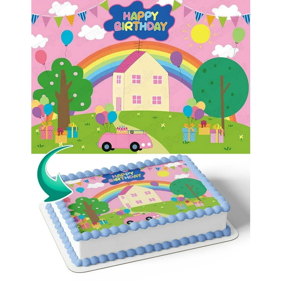 Pepa Pig PP Edible Image Cake Topper Personalized Birthday Sheet Decal Banner 1/4 Sheet
