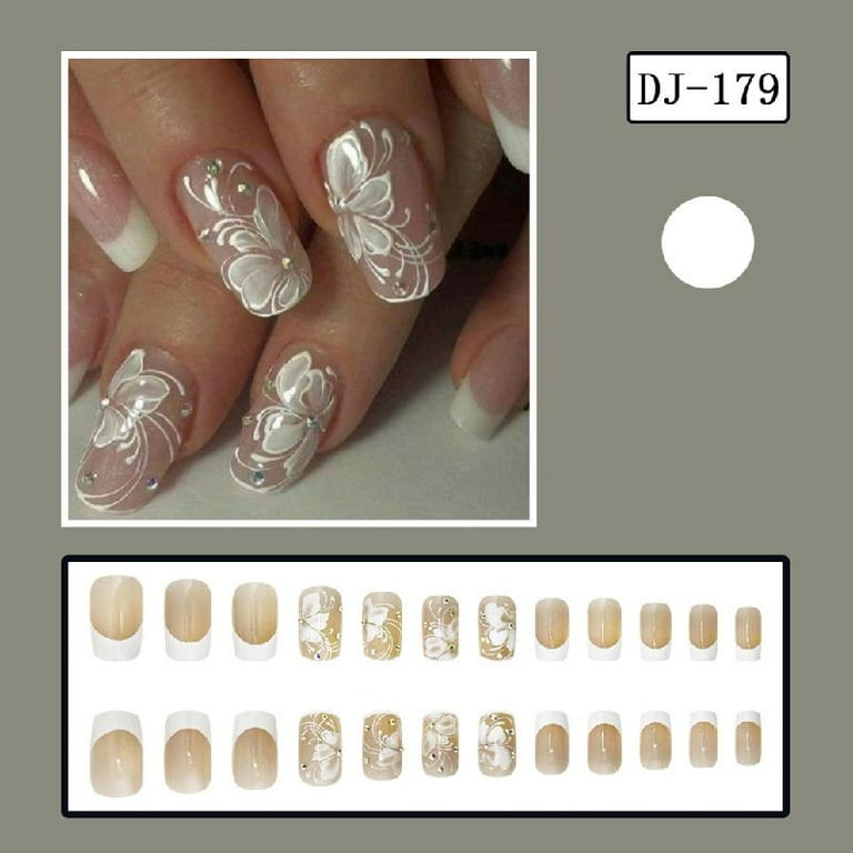 JZROCKER Square Press on Nails Designs Fake Nails Stick on Nails in 12 Sizes,24 Pcs French Nails Tips for DIYS Nails Decorations