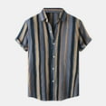 thumbnail image 2 of FINALGANG Mens Point Collar Retro Stripe Roll Short Sleeve Shirt Loose Fit Lightweight Summer Vacation Casual Button Down Shirts Leisure Top XL, 2 of 7