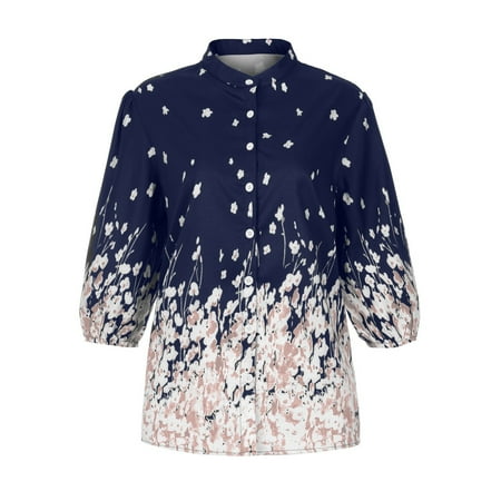 

Qufokar Teacher Dresses for Women Fall Pajama Shirt Women Long Sleeve Fashion Women S Retro Collar Printed Shirt Half-Sleeve Casual Stand-Up Women Shirts