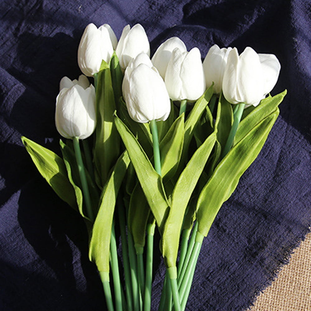 Fake Tulips Artificial Flowers, Real Touch PU Faux Flowers, Tulip Stems for Wedding, Spring Bouquet Floral Arrangement Home Party Office Decorations for Mother's Day (White/20 Pcs) 13.98Inches