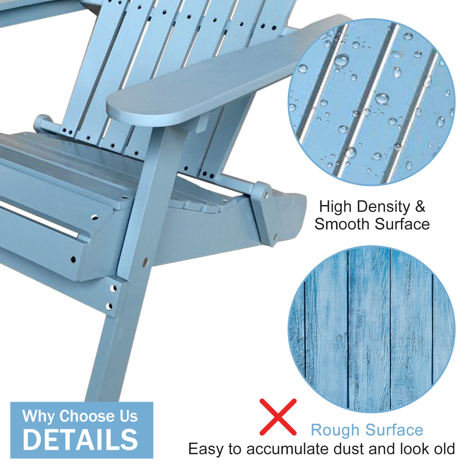 Adirondack Chair Outdoor Folding Wooden Adirondack Lounger Chair Patio Chair Lawn Chair for Adults, Turquoise, Blue - image 5 of 7