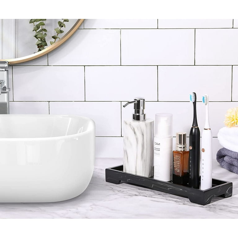 Luxspire Resin Vanity Tray, Bathroom Tray Toilet Tank Storage Tray, 11 x 4  inch Kitchen Sink Trays, Vanity Countertop Organizer for Candles Soap Towel  Perfume Holder Jewelry Dish Decor, Ink Black 