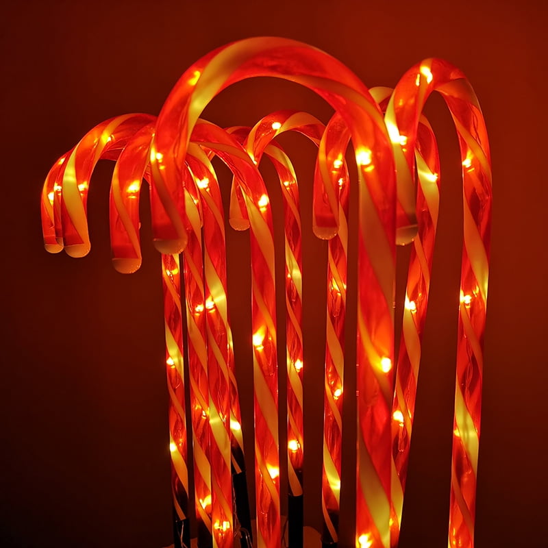10Pack 21&quot; 6 LED Christmas Candy Cane Lawn Light with Ground Stake, Set