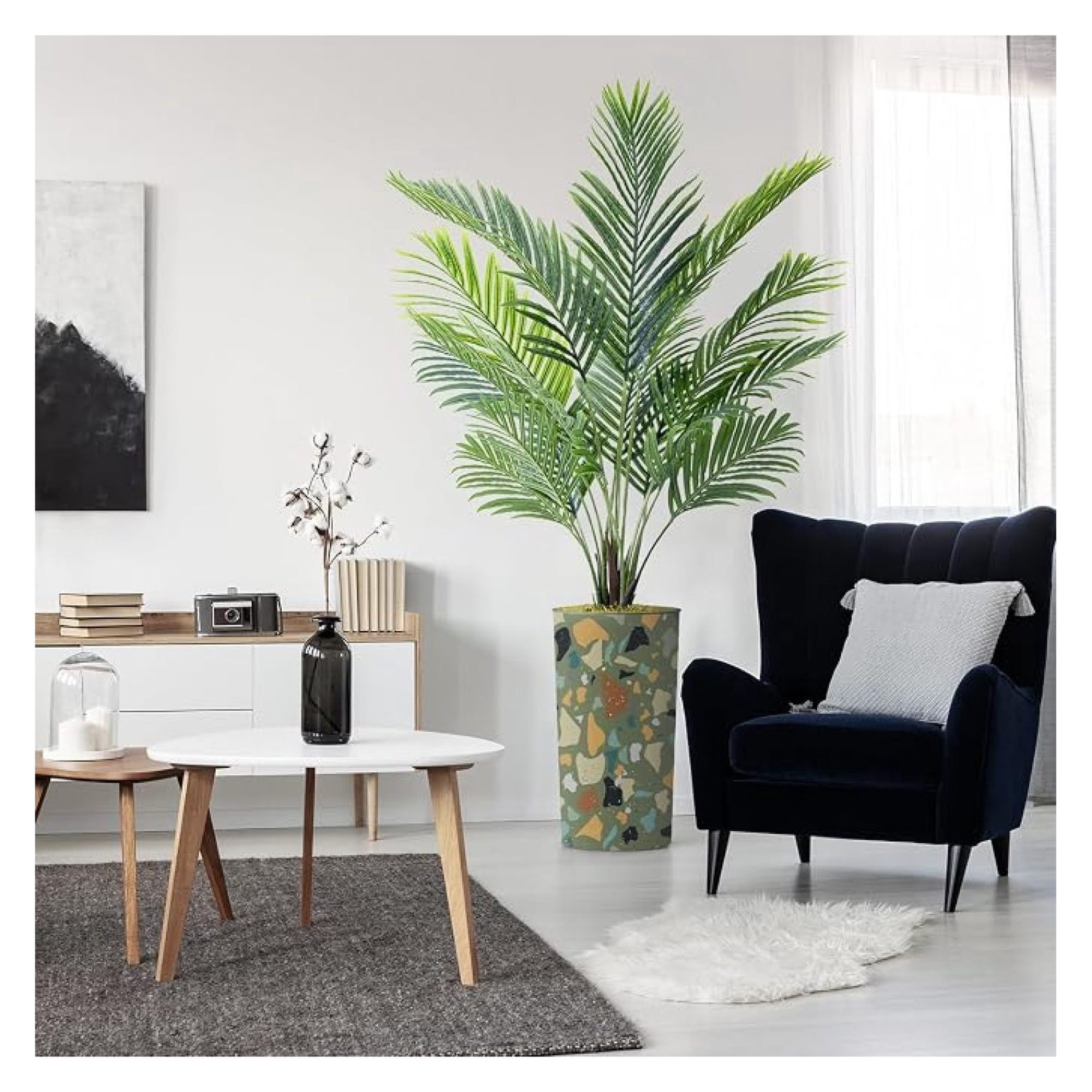 Artificial Tree in Modern Geometric Pattern Planter Areca Tropical Palm Silk Tree for Indoor and Outdoor Home Decoration - 66 Overall Tall (Plant Pot Plus Tree)