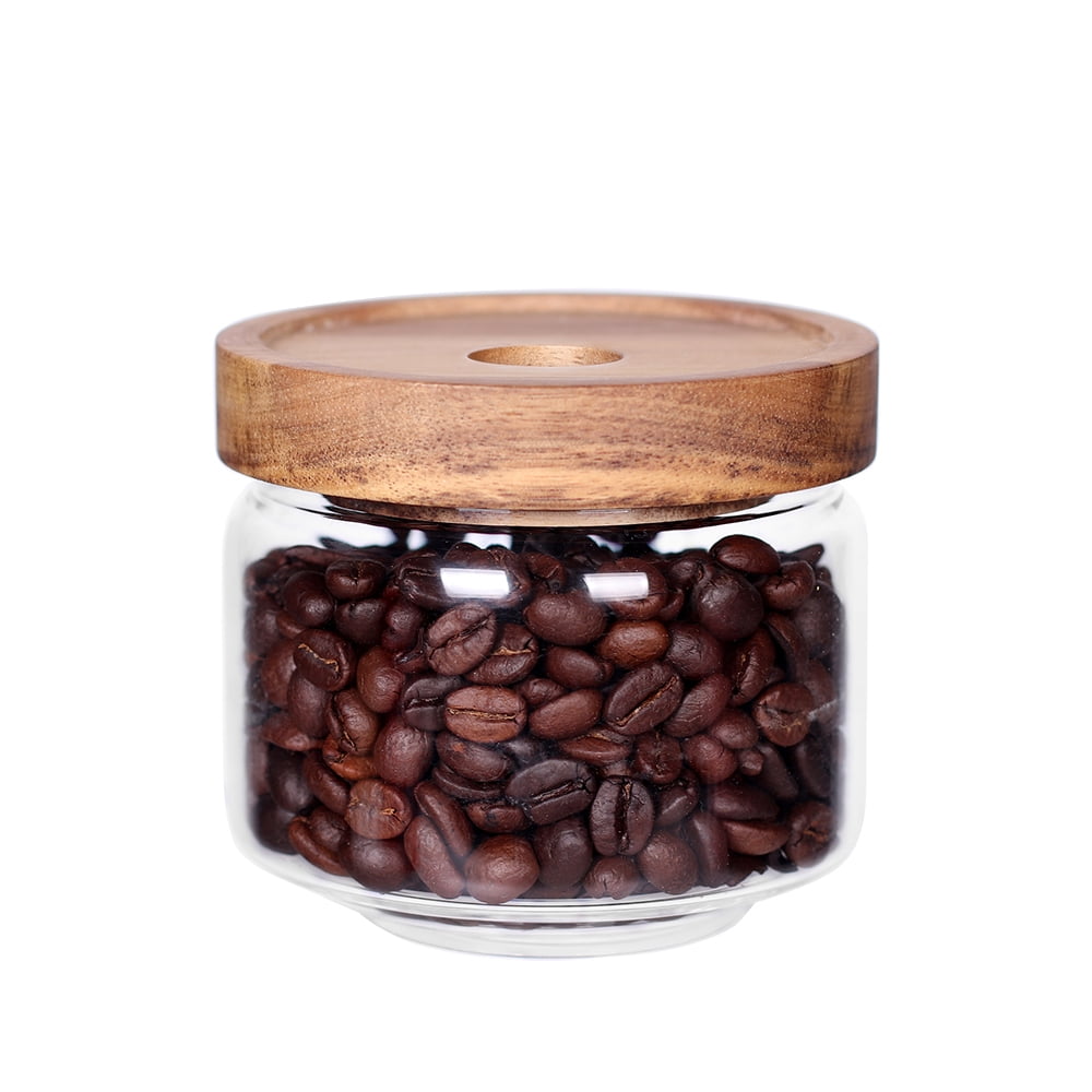 8.5 FL OZ/250 ml Kitchen Serving Food Storage Canister with Sealed Wooden Lid BPA-Free Clear Glass Jar