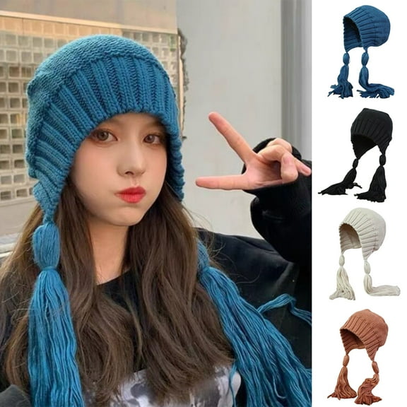 Yirtree Winter Skull Beanie Hat Women Faux Fur Knit Warm Soft Ski Cap Fleece Ear Flaps for Daily Wear